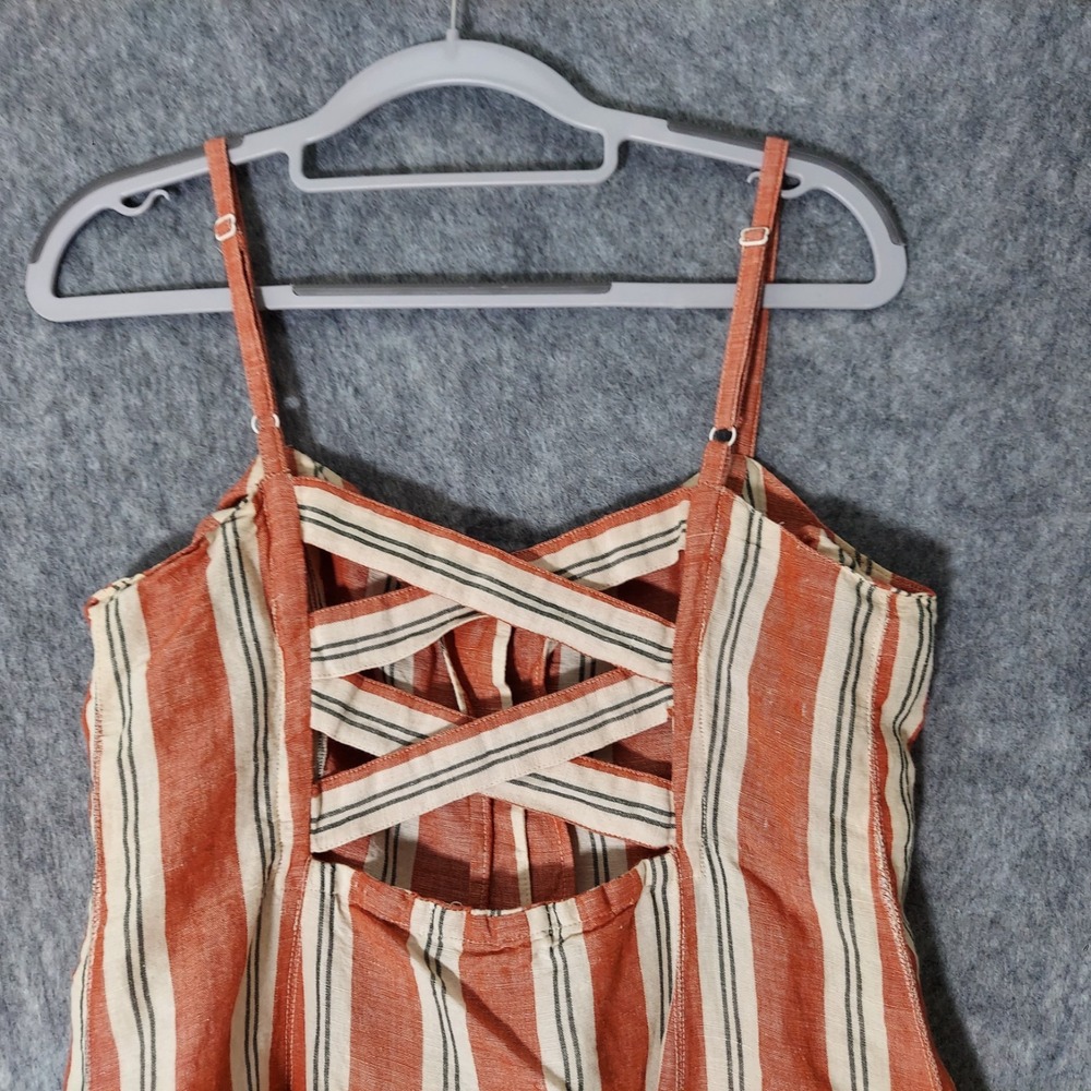 Urban Outfitters Dress Women S Red Striped Linen Button Front Strappy Nautical - Picture 6 of 10